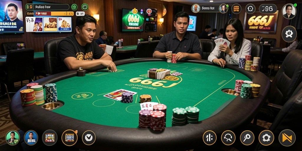 Tampilan gameplay seru dan interaktif dari game Poker 666J.