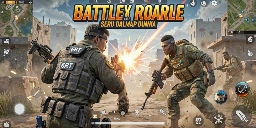 Tampilan screenshot 6RT menampilkan momen intens dalam pertarungan Battle Royale.