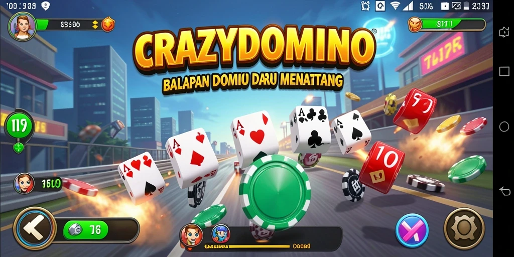 Screenshot gameplay <strong>CRAZYDOMINO</strong> menampilkan aksi balapan yang mendebarkan.