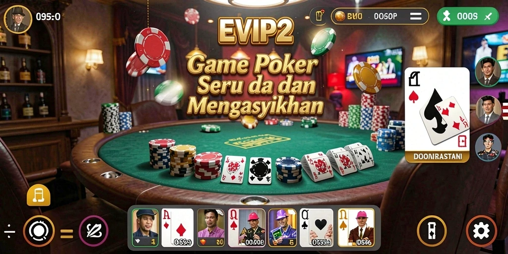 Screenshot gameplay EVIP2 yang menampilkan suasana Poker yang menegangkan.