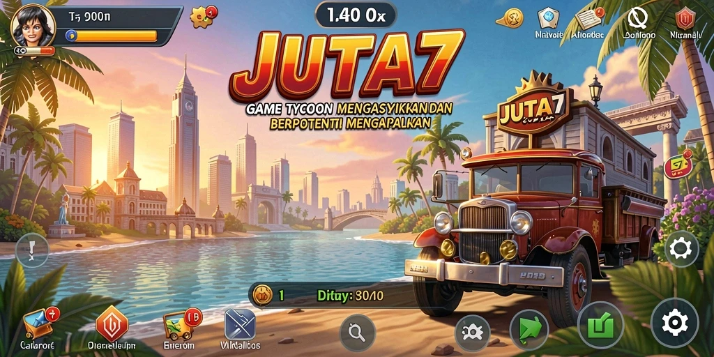 Tampilan gameplay JUTA7 yang menampilkan proses pembangunan bisnis yang menarik.